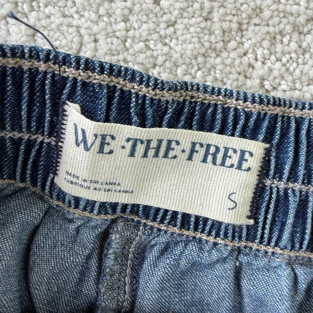 We The Free Fleur Denim Shorts Womens S Blue Ruffle Tiered Button